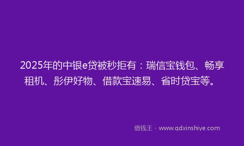 2025年的中银e贷被秒拒有：瑞信宝钱包、畅享租机、彤伊好物、借款宝速易、省时贷宝等。