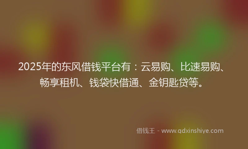 2025年的东风借钱平台有：云易购、比速易购、畅享租机、钱袋快借通、金钥匙贷等。