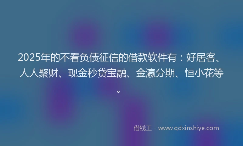 2025年的不看负债征信的借款软件有：好居客、人人聚财、现金秒贷宝融、金瀛分期、恒小花等。