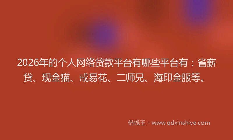 2026年的个人网络贷款平台有哪些平台有：省薪贷、现金猫、戒易花、二师兄、海印金服等。