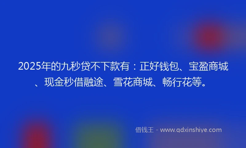 2025年的九秒贷不下款有：正好钱包、宝盈商城、现金秒借融途、雪花商城、畅行花等。