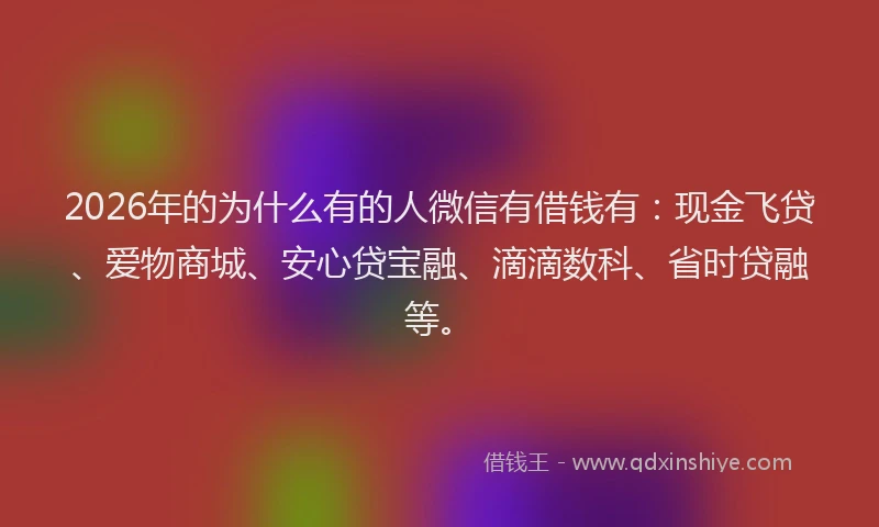2026年的为什么有的人微信有借钱有：现金飞贷、爱物商城、安心贷宝融、滴滴数科、省时贷融等。