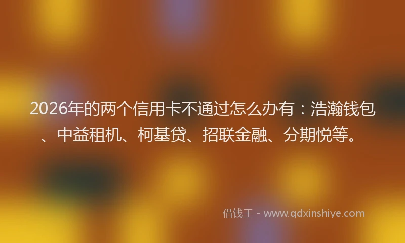 2026年的两个信用卡不通过怎么办有：浩瀚钱包、中益租机、柯基贷、招联金融、分期悦等。