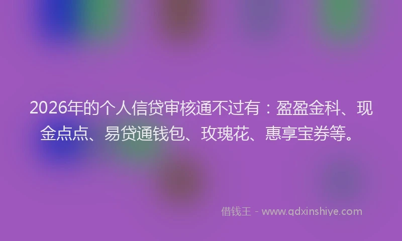 2026年的个人信贷审核通不过有：盈盈金科、现金点点、易贷通钱包、玫瑰花、惠享宝券等。