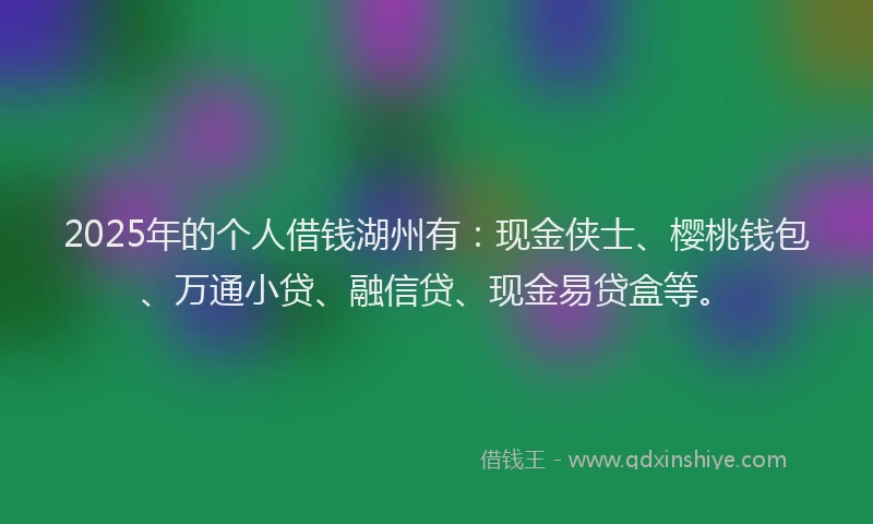 2025年的个人借钱湖州有：现金侠士、樱桃钱包、万通小贷、融信贷、现金易贷盒等。