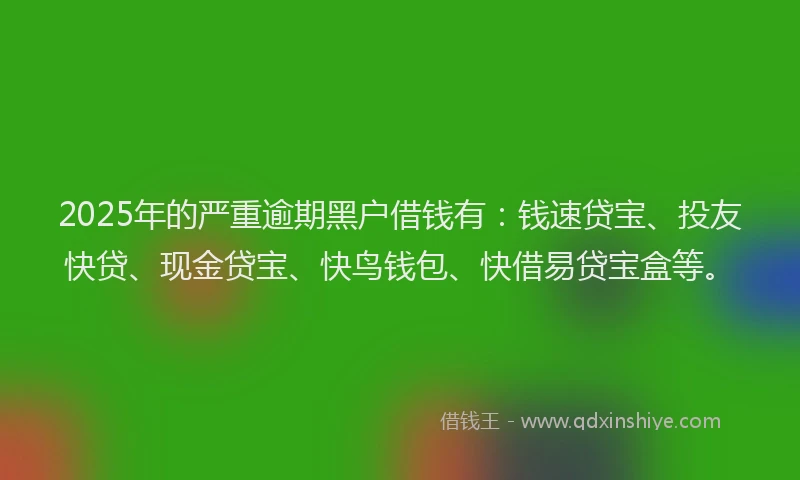 2025年的严重逾期黑户借钱有:钱速贷宝、投友快贷、现金贷宝、快鸟钱包、快借易贷宝盒等。