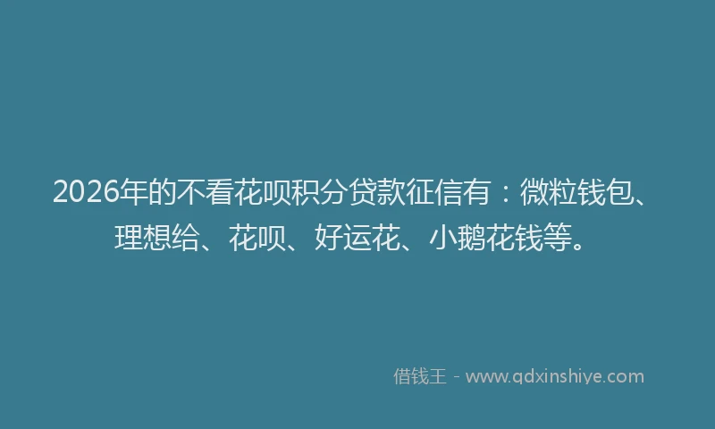 2026年的不看花呗积分贷款征信有:微粒钱包、理想给、花呗、好运花、小鹅花钱等。