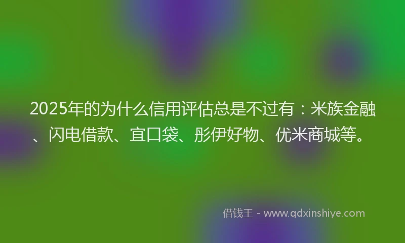 2025年的为什么信用评估总是不过有：米族金融、闪电借款、宜口袋、彤伊好物、优米商城等。