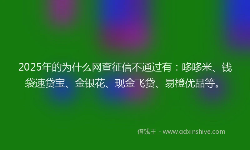 2025年的为什么网查征信不通过有：哆哆米、钱袋速贷宝、金银花、现金飞贷、易橙优品等。