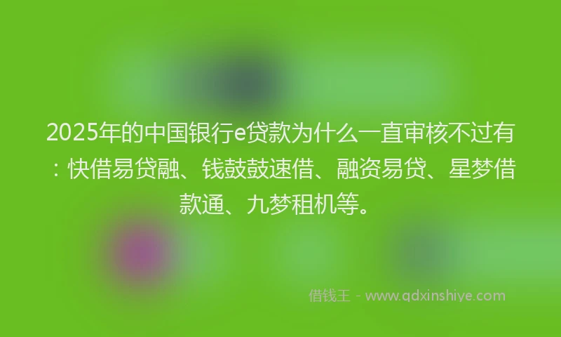 2025年的中国银行e贷款为什么一直审核不过有:快借易贷融、钱鼓鼓速借、融资易贷、星梦借款通、九梦租机等。