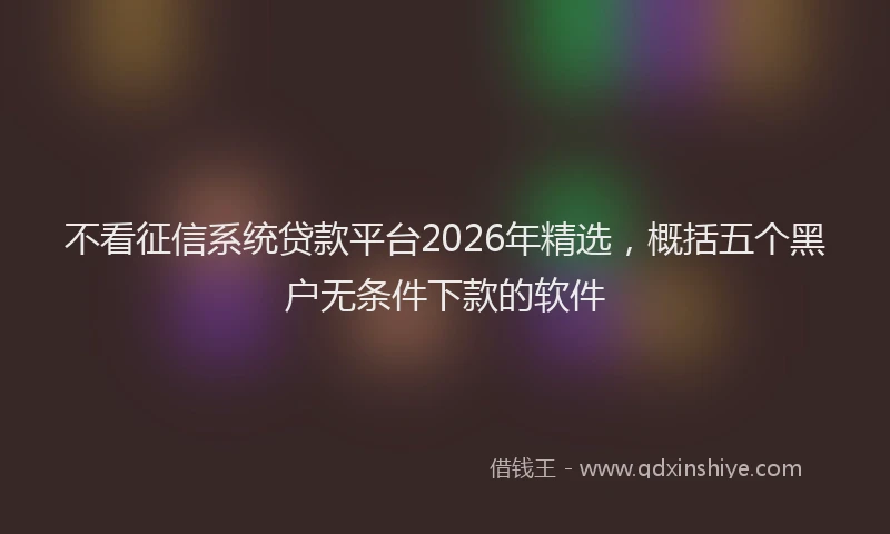 不看征信系统贷款平台2026年精选，概括五个黑户无条件下款的软件