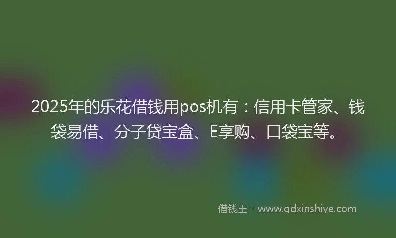 2025年的乐花借钱用pos机有：信用卡管家、钱袋易借、分子贷宝盒、E享购、口袋宝等。