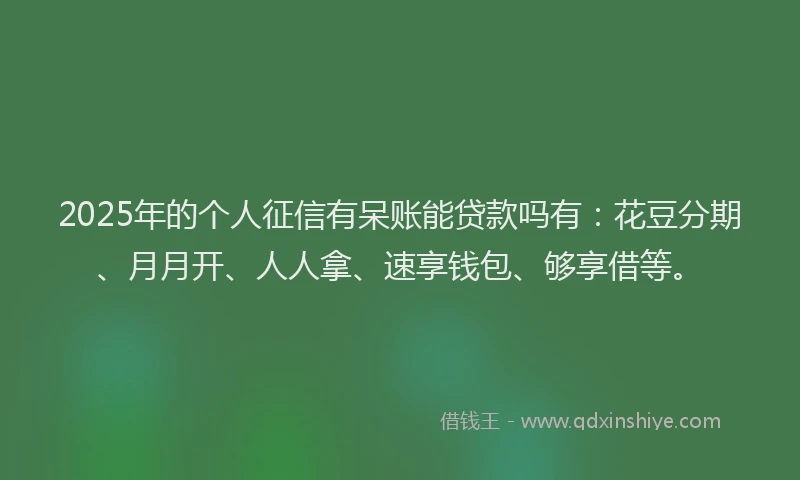2025年的个人征信有呆账能贷款吗有：花豆分期、月月开、人人拿、速享钱包、够享借等。