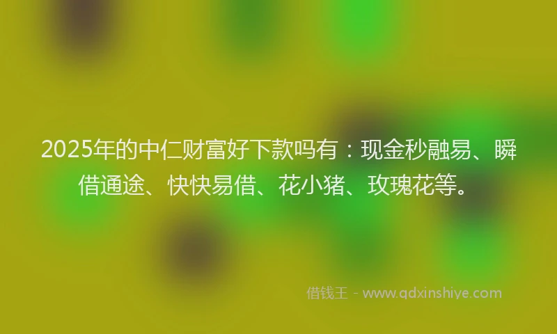 2025年的中仁财富好下款吗有：现金秒融易、瞬借通途、快快易借、花小猪、玫瑰花等。