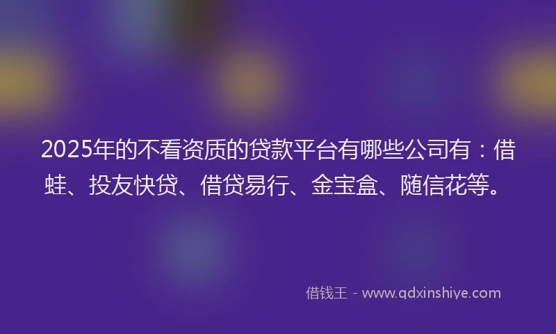 2025年的不看资质的贷款平台有哪些公司有：借蛙、投友快贷、借贷易行、金宝盒、随信花等。