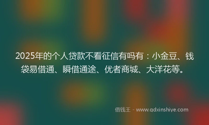 2025年的个人贷款不看征信有吗有：小金豆、钱袋易借通、瞬借通途、优者商城、大洋花等。