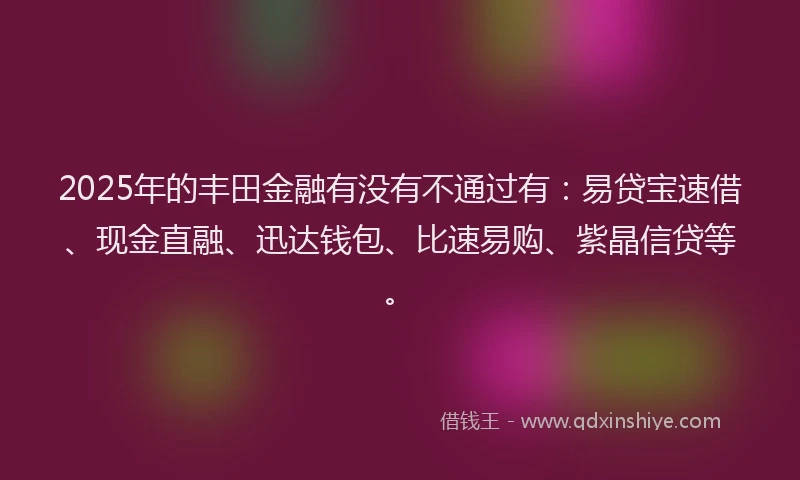2025年的丰田金融有没有不通过有：易贷宝速借、现金直融、迅达钱包、比速易购、紫晶信贷等。