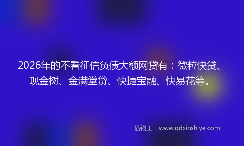 2026年的不看征信负债大额网贷有:微粒快贷、现金树、金满堂贷、快捷宝融、快易花等。