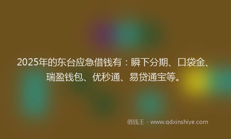 2025年的东台应急借钱有：瞬下分期、口袋金、瑞盈钱包、优秒通、易贷通宝等。