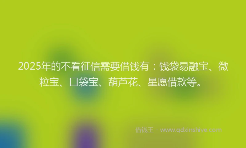 2025年的不看征信需要借钱有：钱袋易融宝、微粒宝、口袋宝、葫芦花、星愿借款等。
