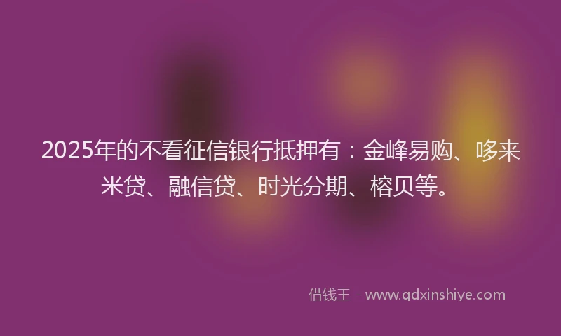 2025年的不看征信银行抵押有:金峰易购、哆来米贷、融信贷、时光分期、榕贝等。