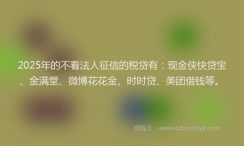 2025年的不看法人征信的税贷有：现金侠快贷宝、金满堂、微博花花金、时时贷、美团借钱等。