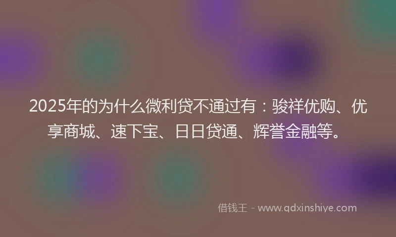 2025年的为什么微利贷不通过有:骏祥优购、优享商城、速下宝、日日贷通、辉誉金融等。