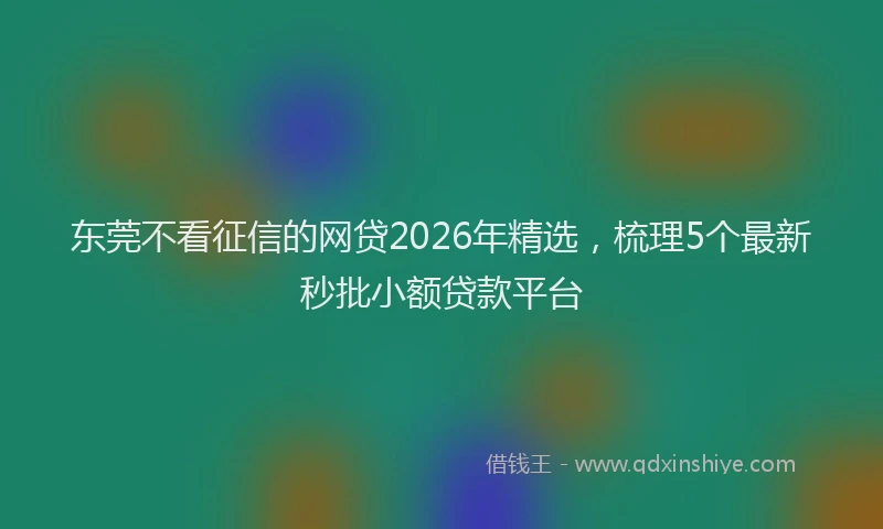 东莞不看征信的网贷2026年精选，梳理5个最新秒批小额贷款平台