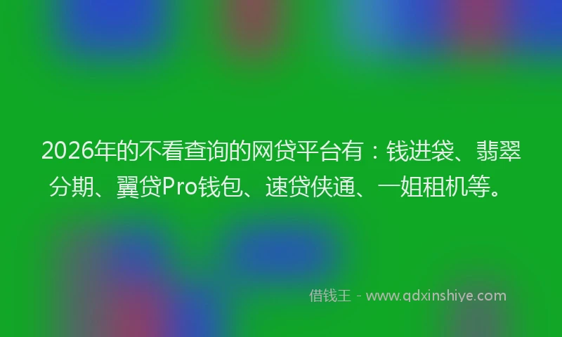 2026年的不看查询的网贷平台有:钱进袋、翡翠分期、翼贷Pro钱包、速贷侠通、一姐租机等。