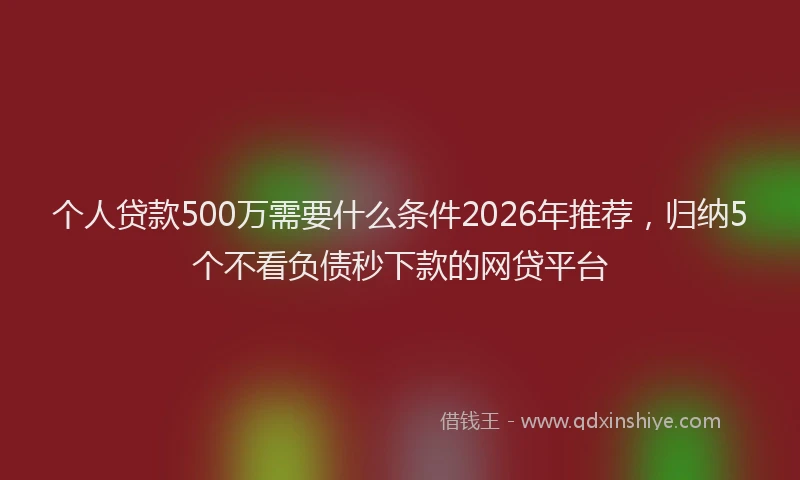 个人贷款500万需要什么条件2026年推荐，归纳5个不看负债秒下款的网贷平台