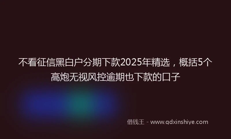 不看征信黑白户分期下款2025年精选，概括5个高炮无视风控逾期也下款的口子