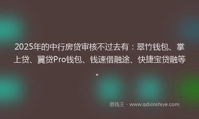 2025年的中行房贷审核不过去有：翠竹钱包、掌上贷、翼贷Pro钱包、钱速借融途、快捷宝贷融等。