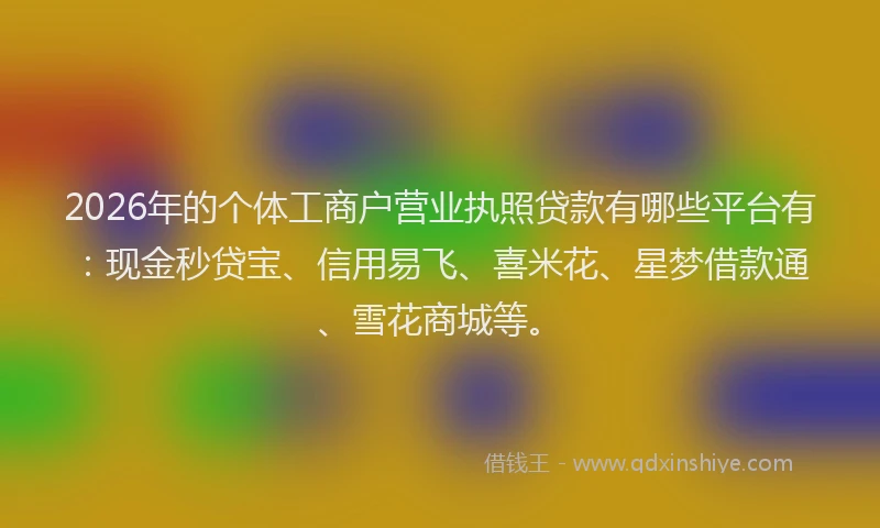 2026年的个体工商户营业执照贷款有哪些平台有：现金秒贷宝、信用易飞、喜米花、星梦借款通、雪花商城等。