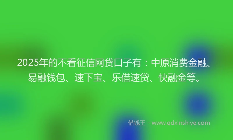2025年的不看征信网贷口子有：中原消费金融、易融钱包、速下宝、乐借速贷、快融金等。