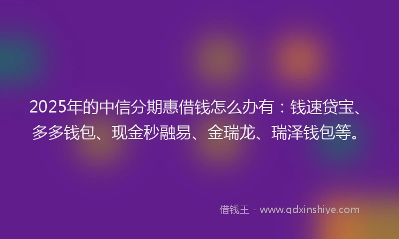 2025年的中信分期惠借钱怎么办有：钱速贷宝、多多钱包、现金秒融易、金瑞龙、瑞泽钱包等。