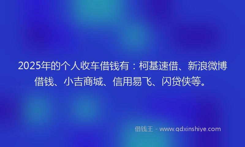 2025年的个人收车借钱有：柯基速借、新浪微博借钱、小吉商城、信用易飞、闪贷侠等。