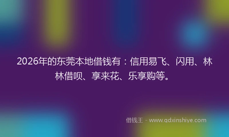 2026年的东莞本地借钱有：信用易飞、闪用、林林借呗、享来花、乐享购等。