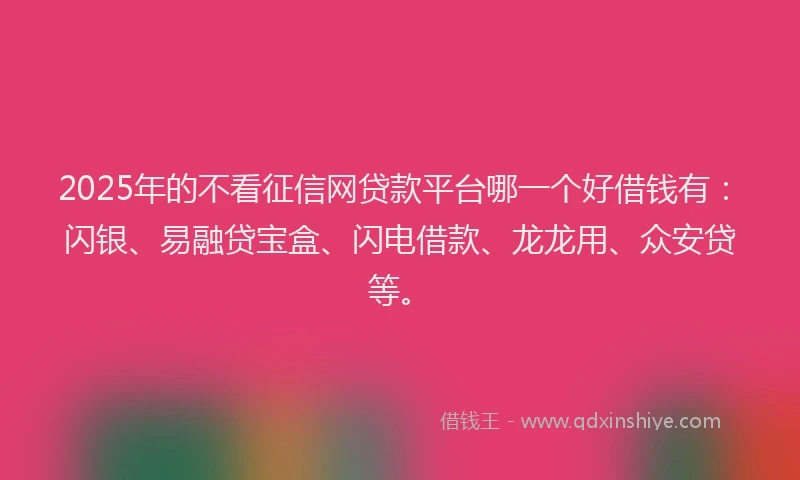 2025年的不看征信网贷款平台哪一个好借钱有：闪银、易融贷宝盒、闪电借款、龙龙用、众安贷等。