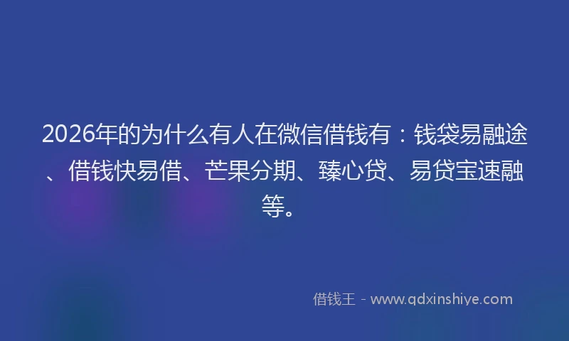 2026年的为什么有人在微信借钱有：钱袋易融途、借钱快易借、芒果分期、臻心贷、易贷宝速融等。