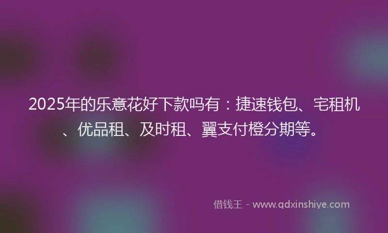2025年的乐意花好下款吗有：捷速钱包、宅租机、优品租、及时租、翼支付橙分期等。