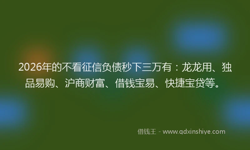 2026年的不看征信负债秒下三万有：龙龙用、独品易购、沪商财富、借钱宝易、快捷宝贷等。