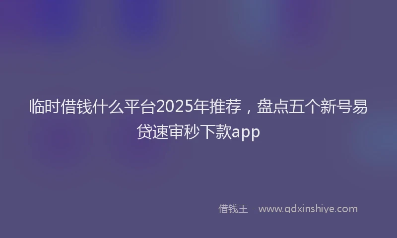 临时借钱什么平台2025年推荐,盘点五个新号易贷速审秒下款app