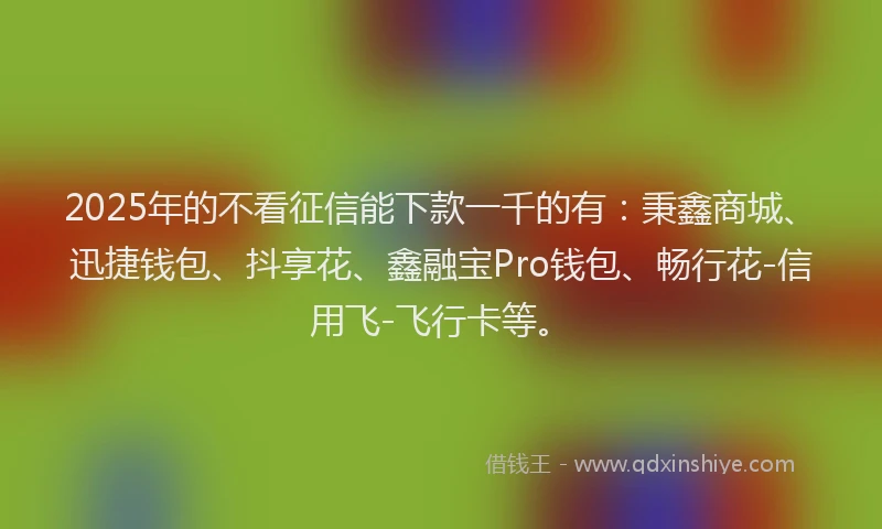 2025年的不看征信能下款一千的有：秉鑫商城、迅捷钱包、抖享花、鑫融宝Pro钱包、畅行花-信用飞-飞行卡等。