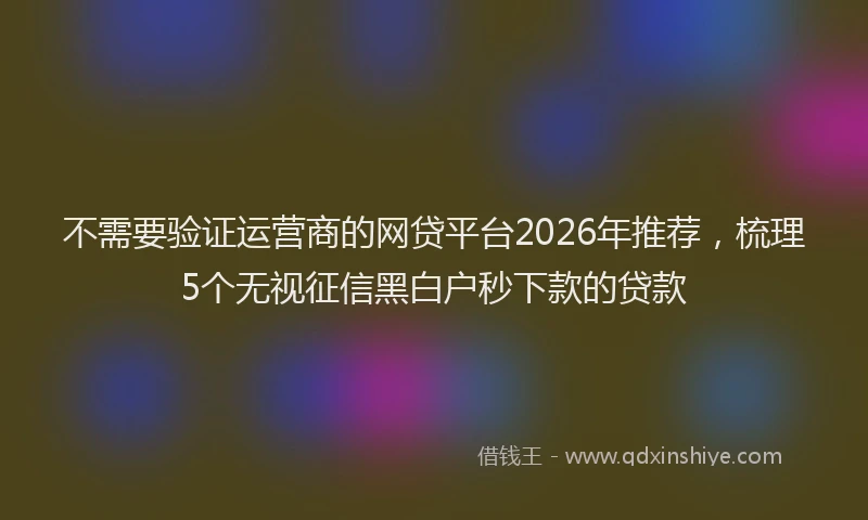 不需要验证运营商的网贷平台2026年推荐，梳理5个无视征信黑白户秒下款的贷款