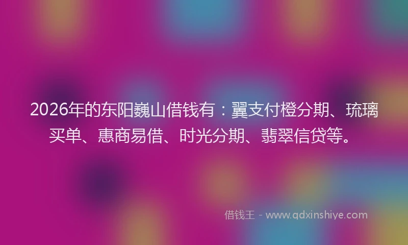 2026年的东阳巍山借钱有：翼支付橙分期、琉璃买单、惠商易借、时光分期、翡翠信贷等。