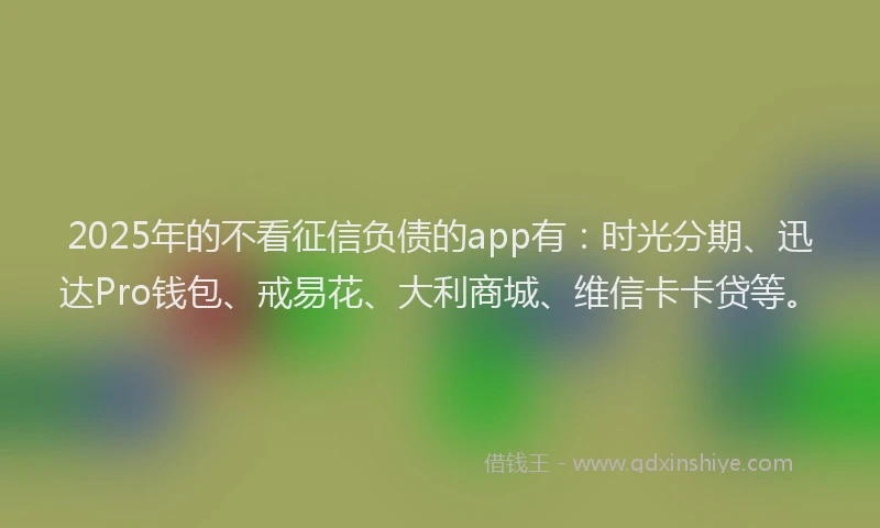 2025年的不看征信负债的app有：时光分期、迅达Pro钱包、戒易花、大利商城、维信卡卡贷等。