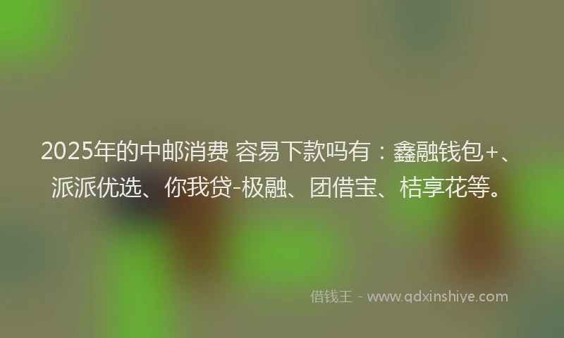 2025年的中邮消费 容易下款吗有：鑫融钱包+、派派优选、你我贷-极融、团借宝、桔享花等。