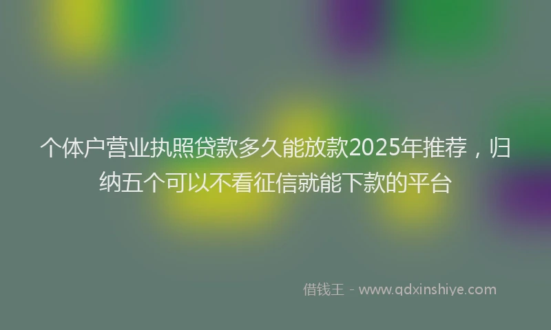 个体户营业执照贷款多久能放款2025年推荐，归纳五个可以不看征信就能下款的平台