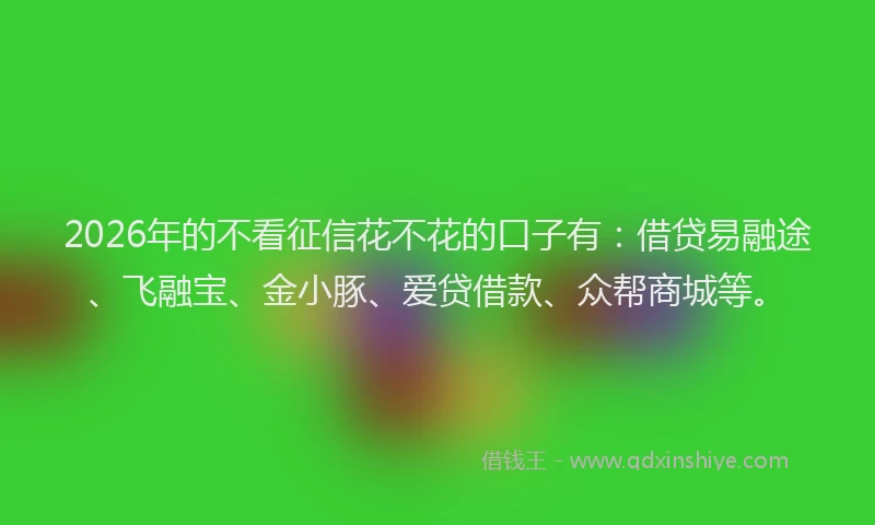 2026年的不看征信花不花的口子有：借贷易融途、飞融宝、金小豚、爱贷借款、众帮商城等。