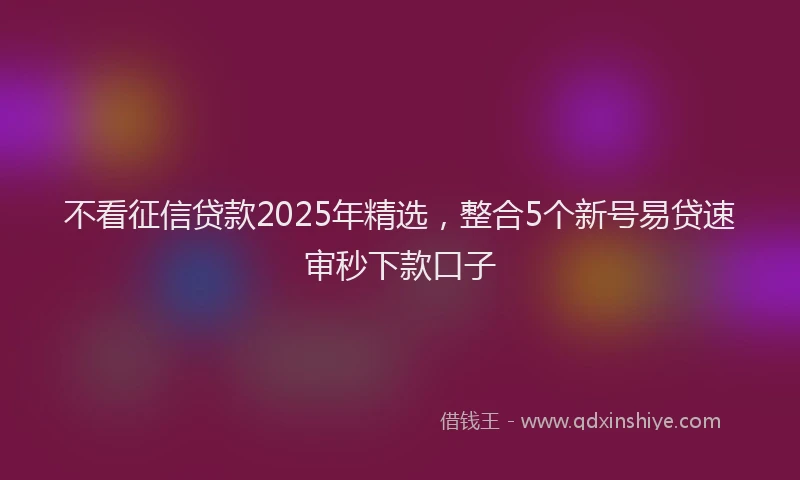 不看征信贷款2025年精选，整合5个新号易贷速审秒下款口子